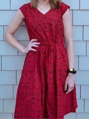 Mata Traders Red Geometric Tie-Waist Casual Dress